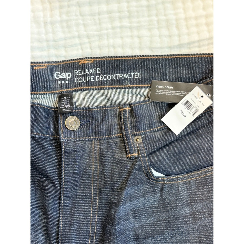 Gap Relaxed Fit Jeans Mens 38x30 Dark Indigo Denim Straight Leg New 199306-00-1 - Picture 3 of 7